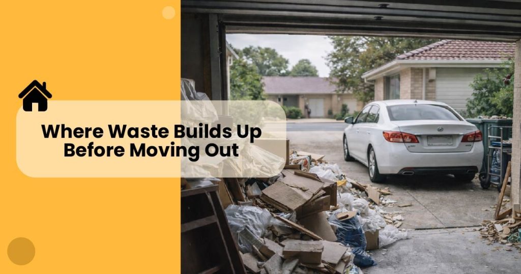Waste building up in a Canberra garage and driveway before skip bin hire, showing early-stage clutter affecting site access.