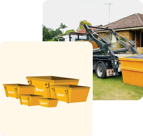 Skip bin sizes in Canberra showing available bin options from 2m³ to 8m³ with pricing and waste guide information