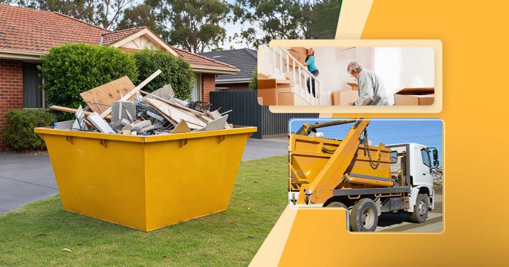 Mini skip bin on a Canberra driveway ready for hire for home renovations and garden clean-ups