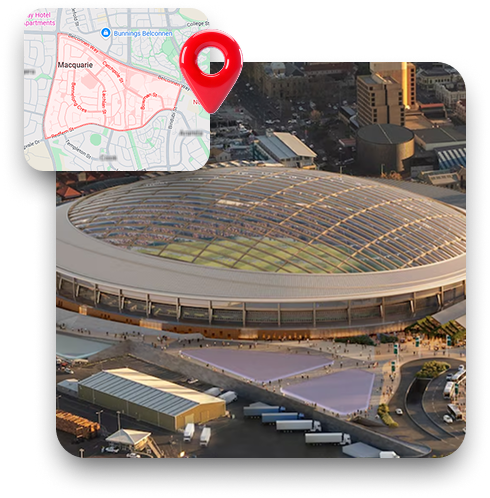 Skip bin hire service area in Macquarie Canberra showing local landmarks, coverage for homes, apartments, and businesses