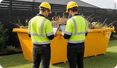 Our team collecting a skip bin filled with garden waste in Queanbeyan