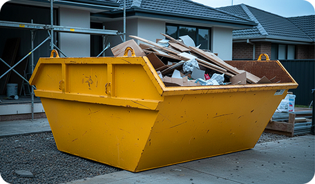 Skip bin in front of a Belconnen home during renovation for household and construction waste removal