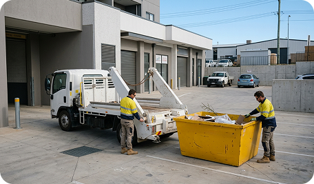 Skip Bins Canberra operator loading a full skip bin for transport to an authorised waste facility in Gungahlin ACT