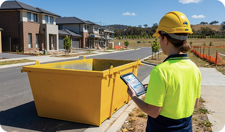 Skip Bin Hire Googong team delivering a skip bin to a residential home in Googong for construction, renovation, and household clean-up waste disposal.