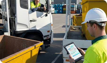 Operator preparing a skip bin for delivery as part of skip bin hire in Canberra