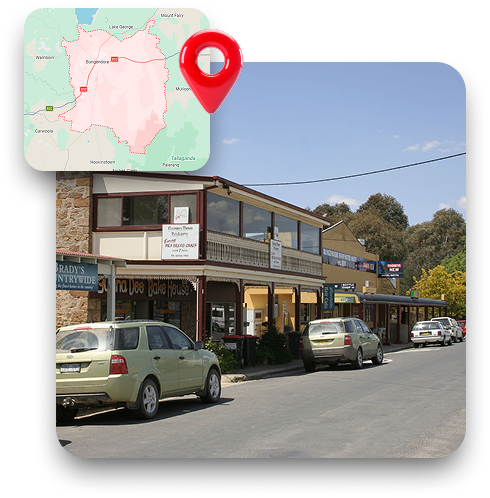 Skip bin truck operating in Bungendore with mapped service coverage for residential and commercial waste removal
