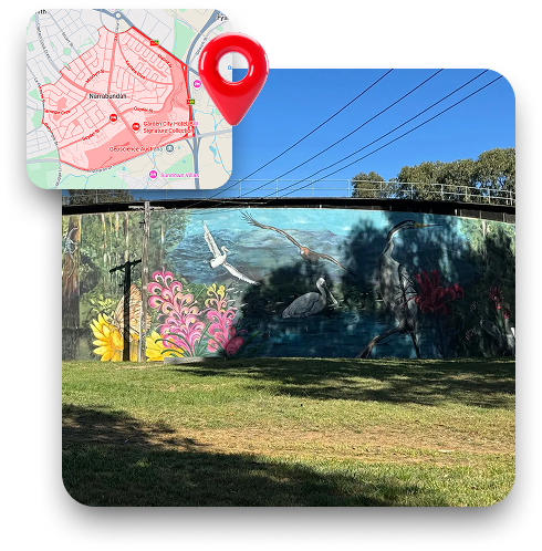 Skip bin hire service coverage map in Narrabundah showing local waste removal delivery area
