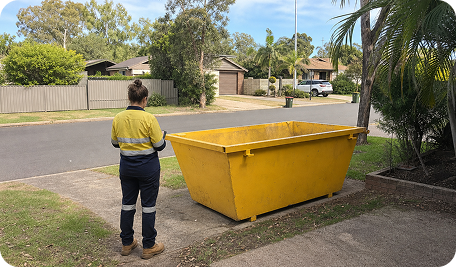 Skip Bin Hire Forrest by Skip Bins Canberra showing our operator delivering a skip bin to a residential heritage home in Forrest, Inner South Canberra, during a scheduled waste removal service
