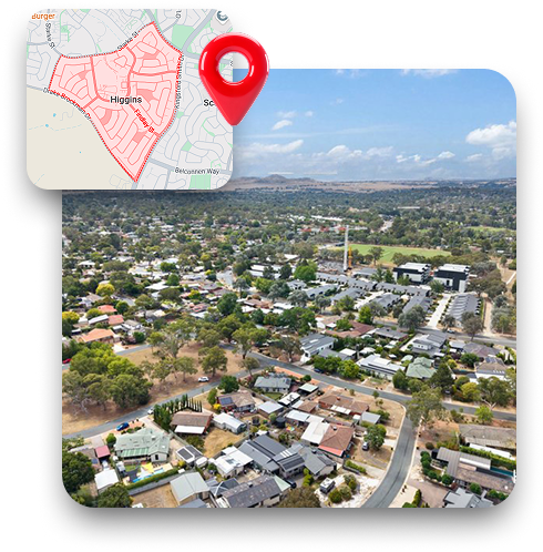 Skip Bin Hire Higgins Canberra showing residential service coverage in Higgins with a subtle map of Belconnen service area